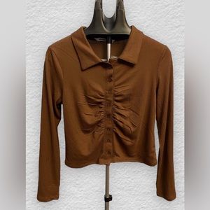 Bluenotes Long Sleeve Womens Button-Up Top Shirt With Collar